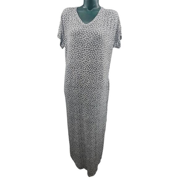 Greige Little Flower Flowal Short Sleeve Stretch Maxi Dress Women's L 3635 - Picture 1 of 10